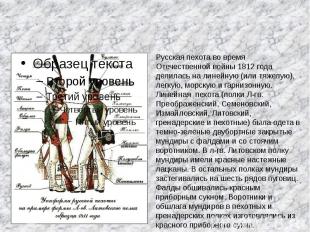 Русская пехота во время Отечественной войны 1812 года делилась на линейную (или