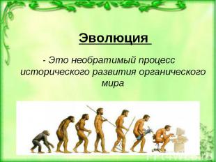 Эволюция - Это необратимый процесс исторического развития органического мира