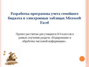 Разработка программы учета семейного бюджета в электронных таблицах Microsoft Ex