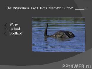 The mysterious Loch Ness Monster is from _____ .WalesIrelandScotland