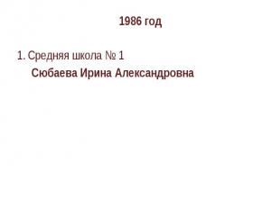 1986 годСредняя школа № 1 Сюбаева Ирина Александровна