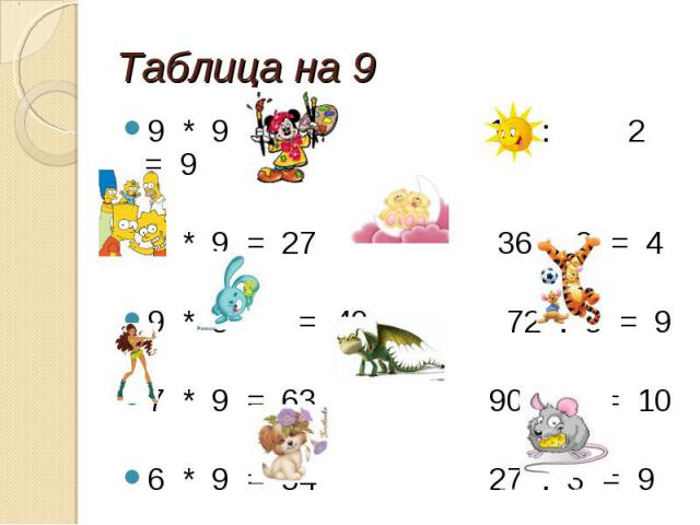 Таблица на 9