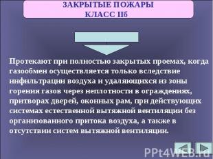 ЗАКРЫТЫЕ ПОЖАРЫКЛАСС IIб Протекают при полностью закрытых проемах, когда газообм