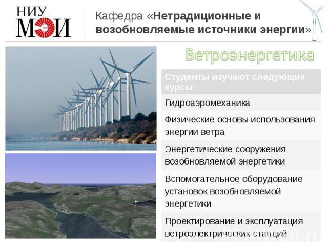 Кафедра «Нетрадиционные и возобновляемые источники энергии» Ветроэнергетика