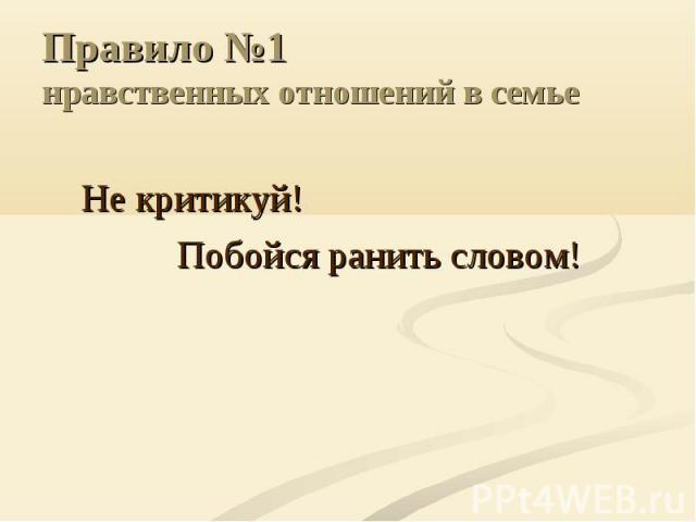 Правило №1 нравственных отношений в семье Не критикуй! Побойся ранить словом!