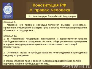 Конституция РФ о правах человека Из Конституции Российской Федерации.Статья 2. Ч