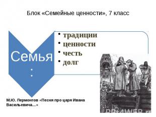 Блок «Семейные ценности», 7 класс М.Ю. Лермонтов «Песня про царя Ивана Васильеви