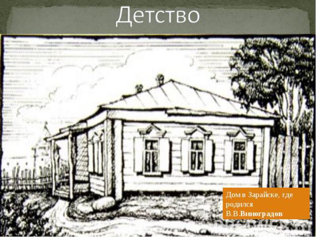 Детство Дом в Зарайске, где родился В.В.Виноградов