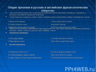 Общие признаки в русских и английских фразеологических оборотах: -Как в английск