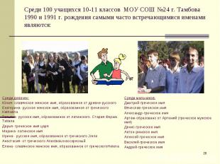 Среди 100 учащихся 10-11 классов МОУ СОШ №24 г. Тамбова 1990 и 1991 г. рождения
