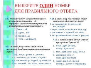 ВЫБЕРИТЕ ОДИН НОМЕРДЛЯ ПРАВИЛЬНОГО ОТВЕТА А12 Укажите слово, написание которого