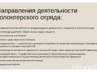 Направления деятельности волонтерского отряда: &nbsp; профилактическая работа по