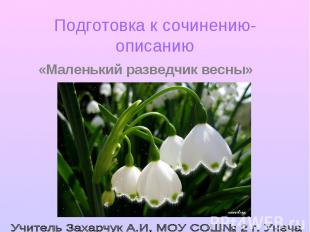 Подготовка к сочинению-описанию «Маленький разведчик весны» Учитель Захарчук А.И