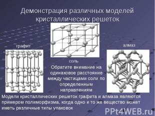 Демонстрация различных моделей кристаллических решеток Обратите внимание на один