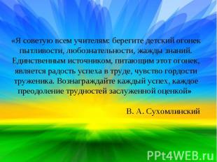 «Я советую всем учителям: берегите детский огонек пытливости, любознательности,