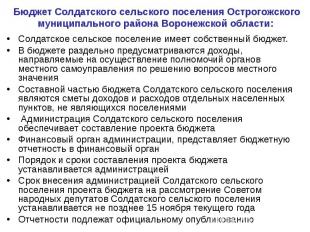 Бюджет Солдатского сельского поселения Острогожского муниципального района Ворон
