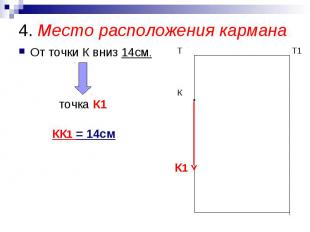 4. Место расположения кармана От точки К вниз 14см. точка К1 КК1 = 14см