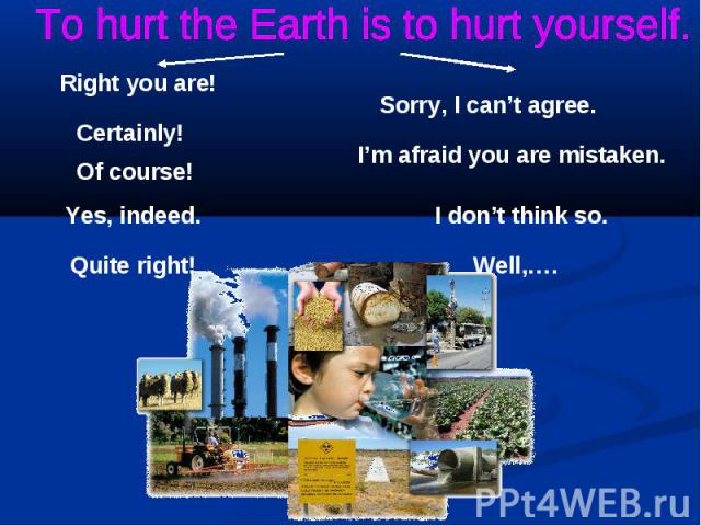 To hurt the Earth is to hurt yourself.