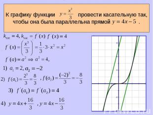 К графику функции провести касательную так, чтобы она была параллельна прямой .