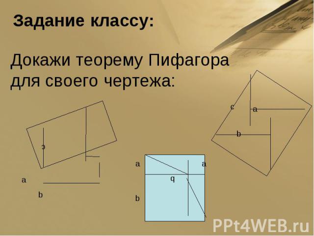 Задание классу: Докажи теорему Пифагора для своего чертежа:
