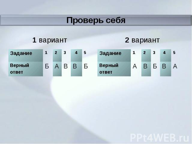 Проверь себя1 вариант 2 вариант