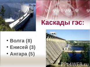 Каскады гэс: Волга (8)Енисей (3)Ангара (5)