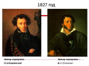 1827 год Автор портрета - Автор портрета –О.А.Кипренский В.А.Тропинин