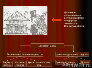 Денежным обеспечением и регулированием вгосударстве занимаетсяЦентральный банк