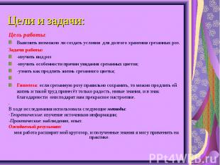 Цель работы:Цель работы:Выяснить возможно ли создать условия для долгого хранени