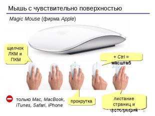 * Мышь с чувствительно поверхностью Magic Mouse (фирма Apple) щелчок ЛКМ и ПКМ п