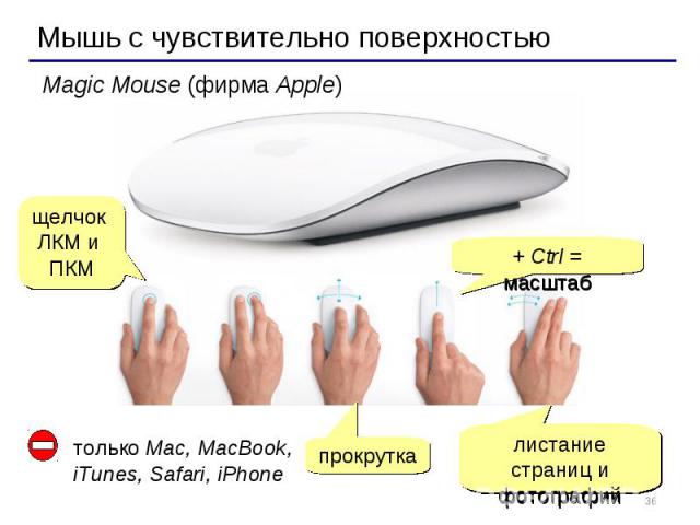 * Мышь с чувствительно поверхностью Magic Mouse (фирма Apple) щелчок ЛКМ и ПКМ прокрутка листание страниц и фотографий + Ctrl = масштаб только Mac, MacBook, iTunes, Safari, iPhone