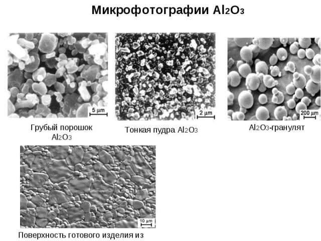 Грубый порошок Al2O3 Поверхность готового изделия из Al2O3 Микрофотографии Al2O3 Тонкая пудра Al2O3 Al2O3-гранулят