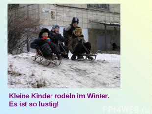 Kleine Kinder rodeln im Winter.Es ist so lustig!