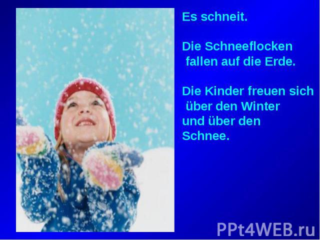 Es schneit.Die Schneeflocken fallen auf die Erde.Die Kinder freuen sich ьber den Winter und ьber den Schnee.