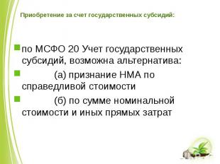 Приобретение за счет государственных субсидий: по МСФО 20 Учет государственных с