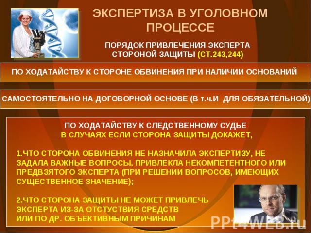 ПОРЯДОК ПРИВЛЕЧЕНИЯ ЭКСПЕРТА СТОРОНОЙ ЗАЩИТЫ (СТ.243,244) ПО ХОДАТАЙСТВУ К СТОРОНЕ ОБВИНЕНИЯ ПРИ НАЛИЧИИ ОСНОВАНИЙ САМОСТОЯТЕЛЬНО НА ДОГОВОРНОЙ ОСНОВЕ (В т.ч.И ДЛЯ ОБЯЗАТЕЛЬНОЙ) ПО ХОДАТАЙСТВУ К СЛЕДСТВЕННОМУ СУДЬЕ В СЛУЧАЯХ ЕСЛИ СТОРОНА ЗАЩИТЫ ДОКА…