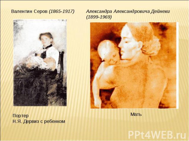 Валентин Серов (1865-1917) Портер Н.Я. Дервиз с ребенком Александра Александровича Дейнеки (1899-1969) Мать