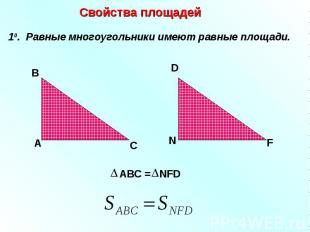 Свойства площадей 10. Равные многоугольники имеют равные площади. А В С N F D АB