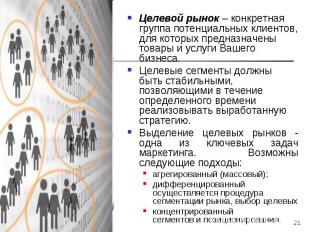 * Целевой рынок – конкретная группа потенциальных клиентов, для которых предназн