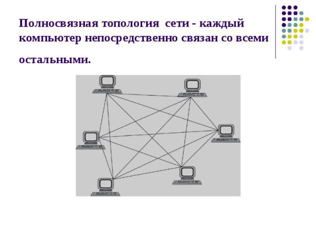 Полносвязная топология сети - каждый компьютер непосредственно связан со всеми остальными.