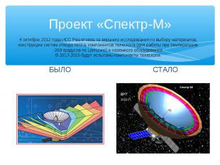 Проект «Спектр-М» СТАЛО БЫЛО К октябрю 2012 года ИСС Решетнева за вершило исслед