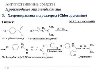 * 3. Хлоропирамина гидрохлорид (Chloropyramine) Синтез: Антигистаминные средства