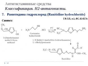 * 7. Ранитидина гидрохлорид (Ranitidine hydrochloride) Синтез: Антигистаминные с