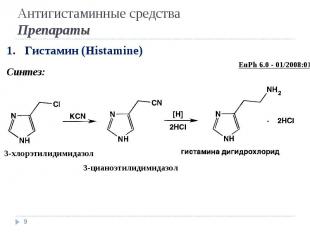 * 1. Гистамин (Histamine) Синтез: Антигистаминные средства Препараты 3-хлорэтили