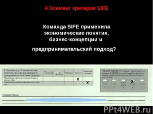 4 Элемент критерия SIFE Команда SIFE применила экономические понятия, бизнес-кон