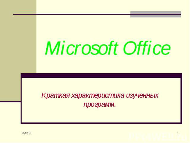 Microsoft Office Краткая характеристика изученных программ.