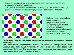 Люминофор наносится в виде наборов точек трёх основных цветов — красного, зелёно