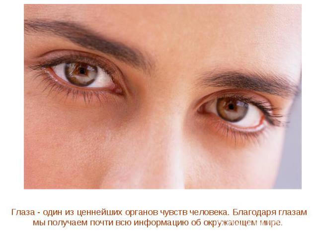 Глаза - один из ценнейших органов чувств человека. Благодаря глазам мы получаем почти всю информацию об окружающем мире.