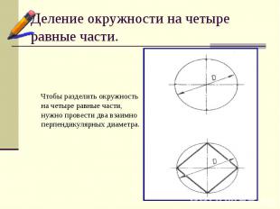 Деление окружности на четыре равные части. Чтобы разделить окружность на четыре