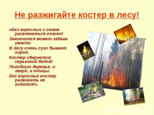 Не разжигайте костер в лесу! «Без взрослых с огнем развлекаться опасно! Закончит